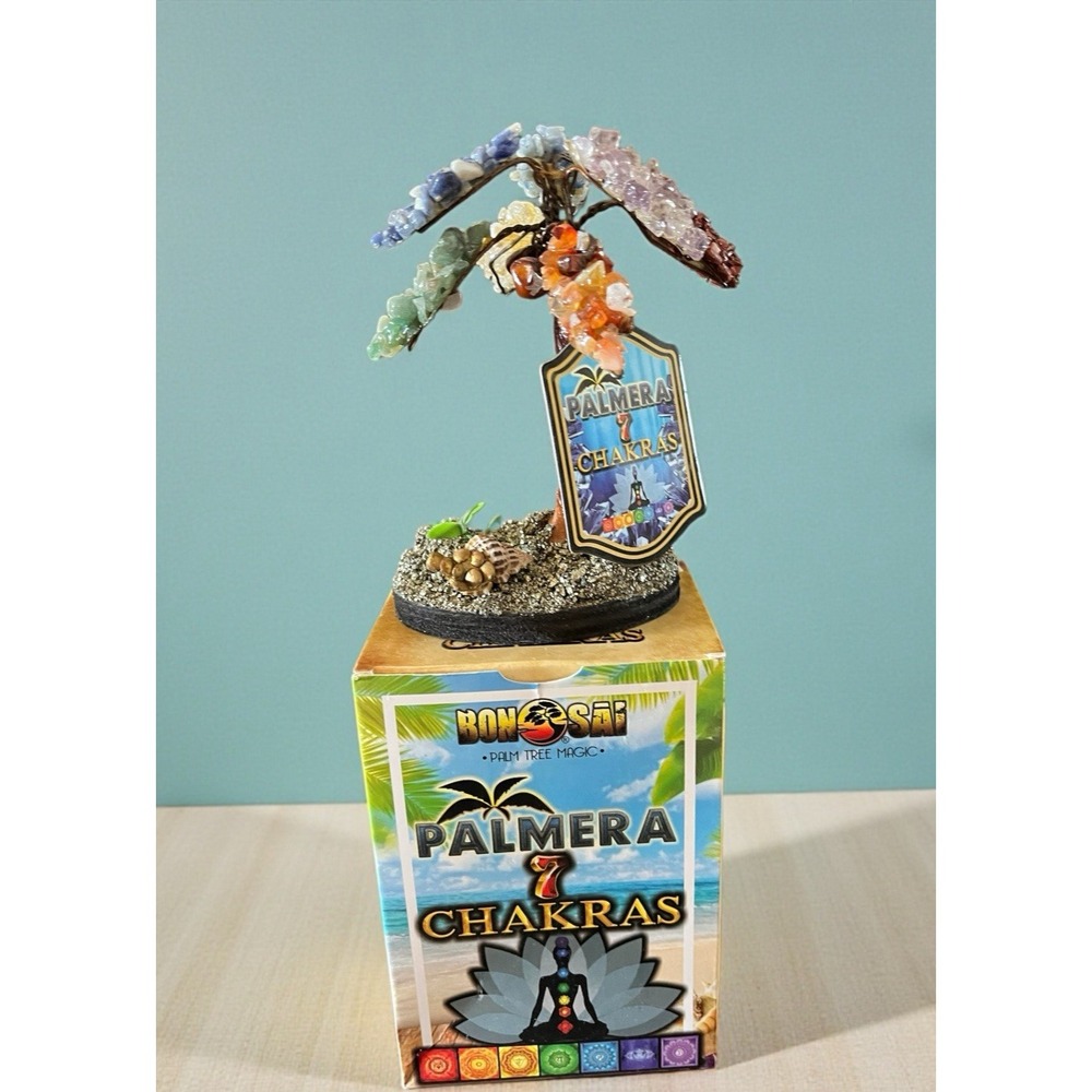 Palm Tree 7‎ Chakras Bonosai Gemstone Handmade Art Magical Multicolor Gemstones